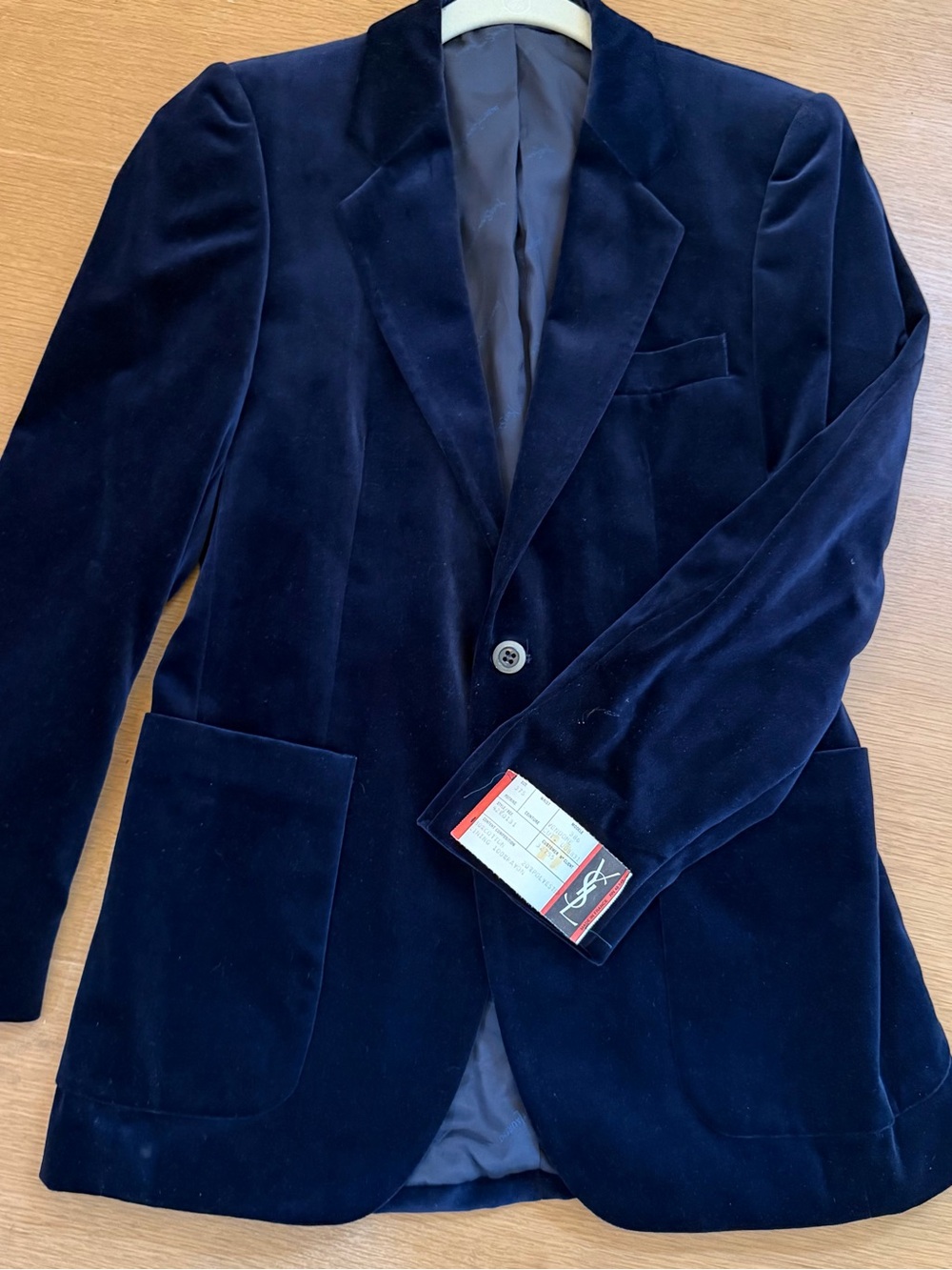VTG 1970s Yves Saint Laurent DEADSTOCK navy velvet smoking jacket 37S - Picture 3 of 13